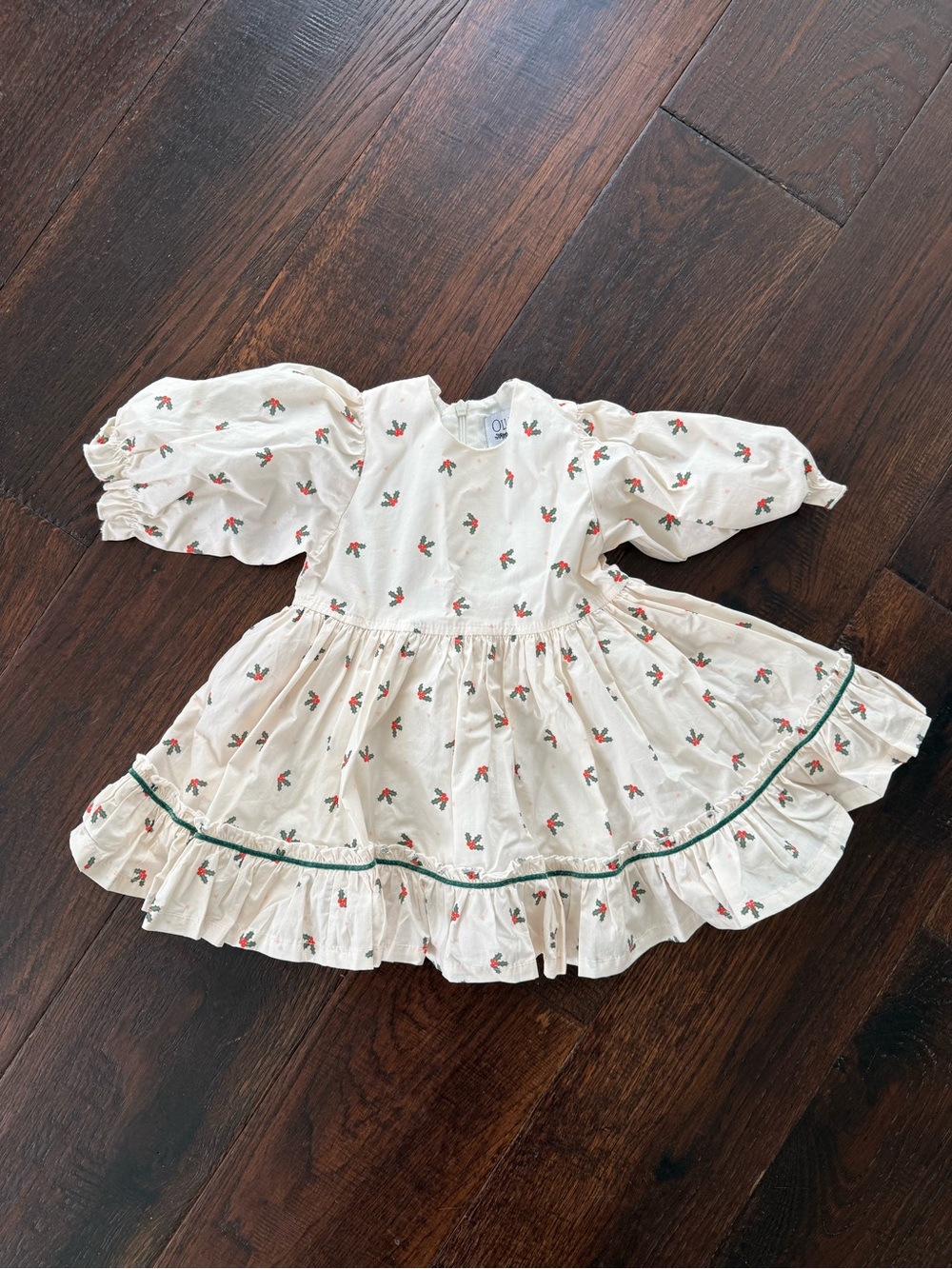 Cream Floral Puff-Sleeve Dress for Girls